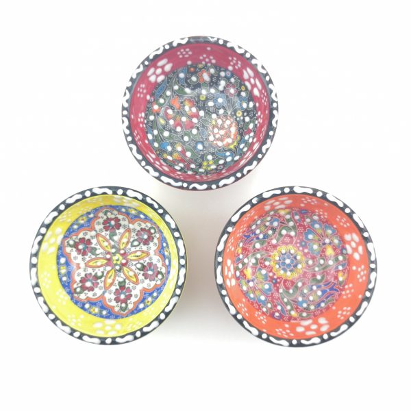 3 Pieces Hand Painted Ceramic Bowls(8 cm) - Handmade Turkish Pottery