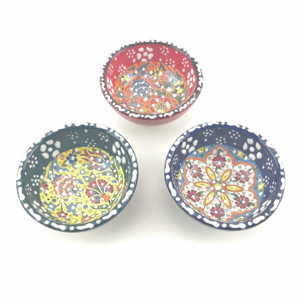 3 Pieces Hand Painted Ceramic Bowls(8 cm) - Handmade Turkish Pottery - Image 2