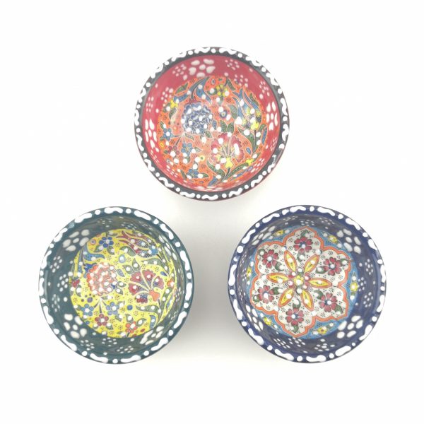 3 Pieces Hand Painted Ceramic Bowls(8 cm) - Handmade Turkish Pottery