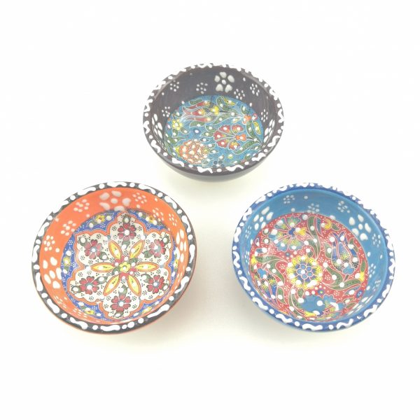 3 Pieces Hand Painted Ceramic Bowls(8 cm) - Handmade Turkish Pottery - Image 2