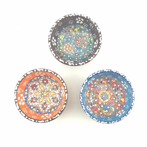 3 Pieces Hand Painted Ceramic Bowls(8 cm) - Handmade Turkish Pottery