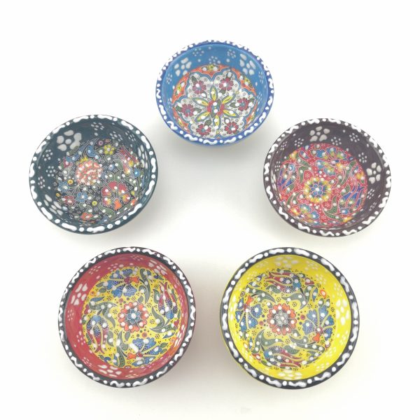 5 Pieces Hand Painted Ceramic Bowls(8 cm) - Handmade Turkish Pottery