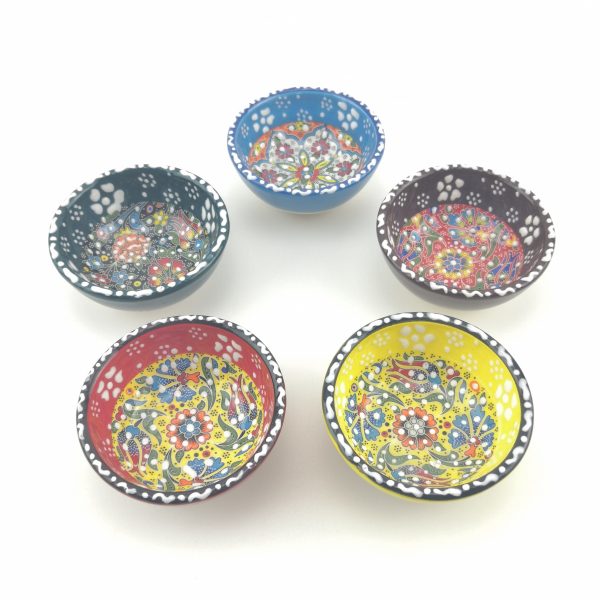 5 Pieces Hand Painted Ceramic Bowls(8 cm) - Handmade Turkish Pottery - Image 3