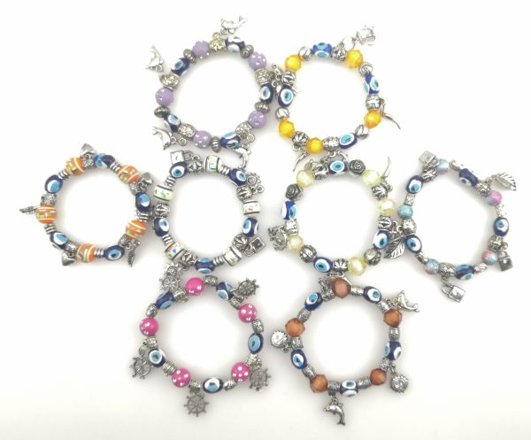 Turkish Style Evil Eye Handmade Oval Glass Colorful Lampwork Beads Bracelet