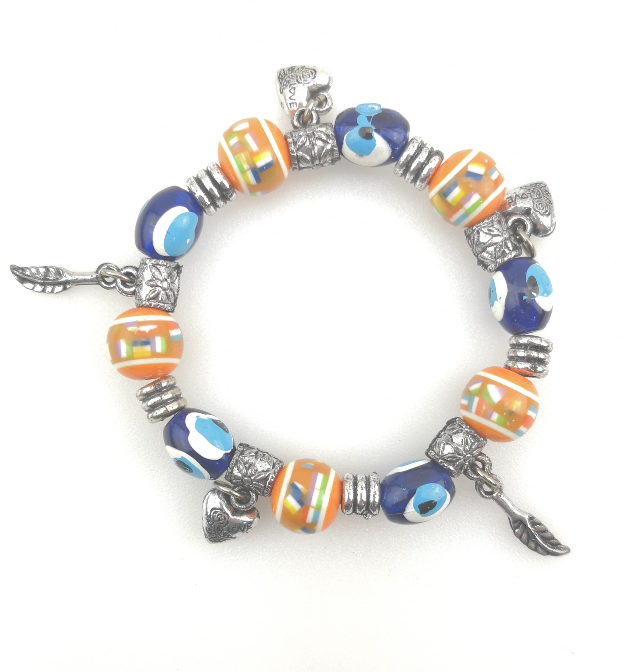 Turkish Style Evil Eye Handmade Oval Glass Colorful Lampwork Beads Bracelet - Model 1