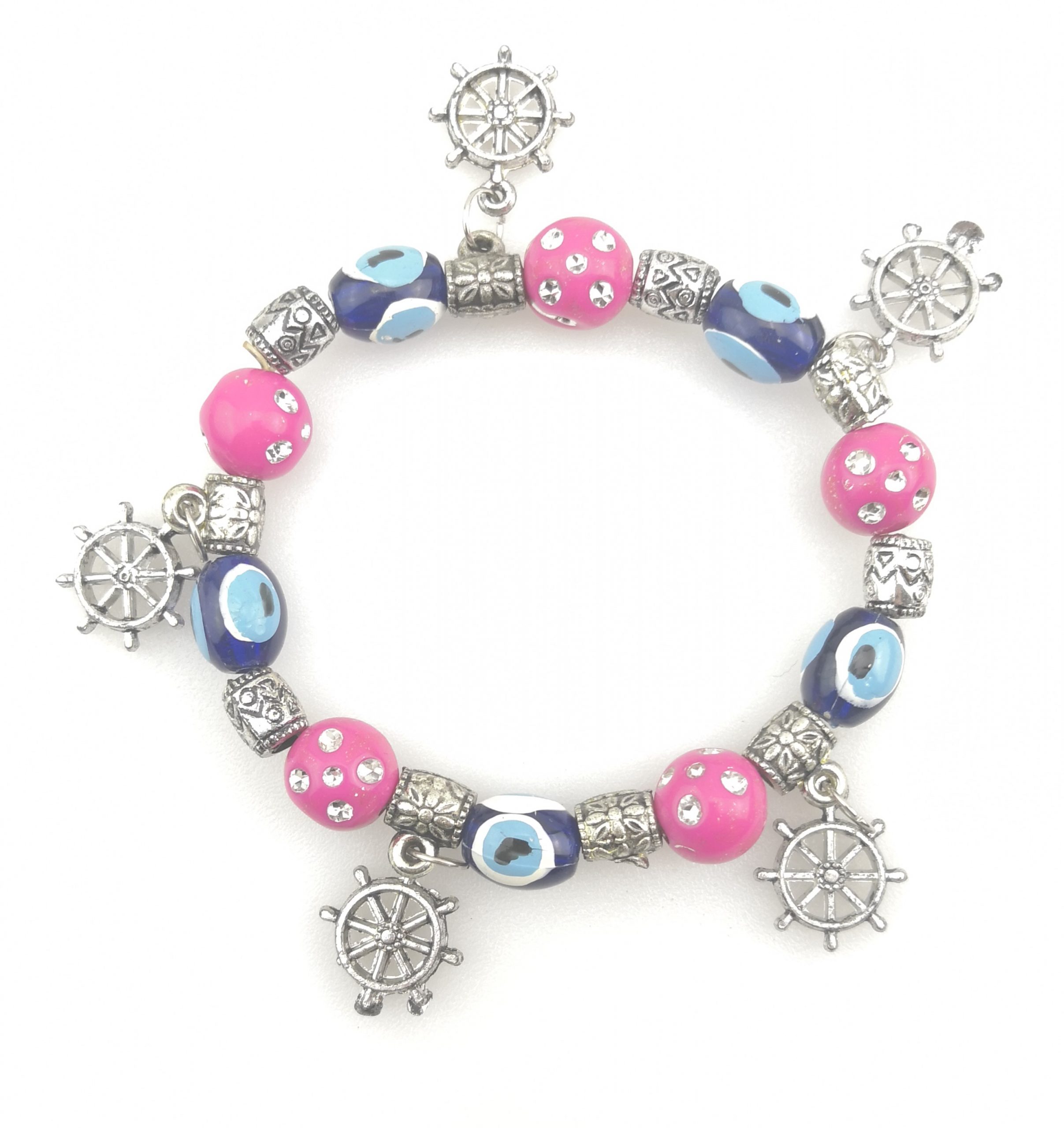 Turkish Style Evil Eye Handmade Oval Glass Colorful Lampwork Beads Bracelet - Model 2