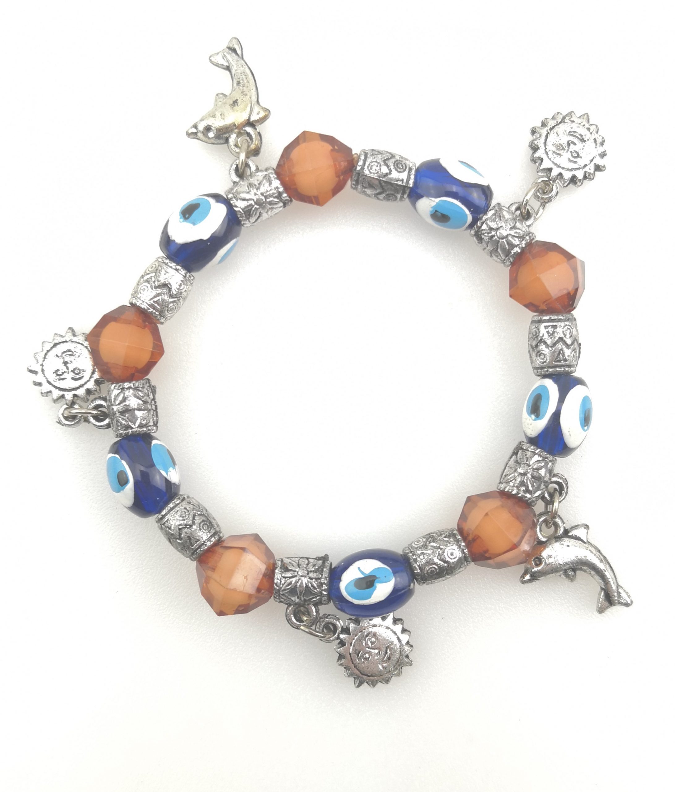 Turkish Style Evil Eye Handmade Oval Glass Colorful Lampwork Beads Bracelet - Model 3