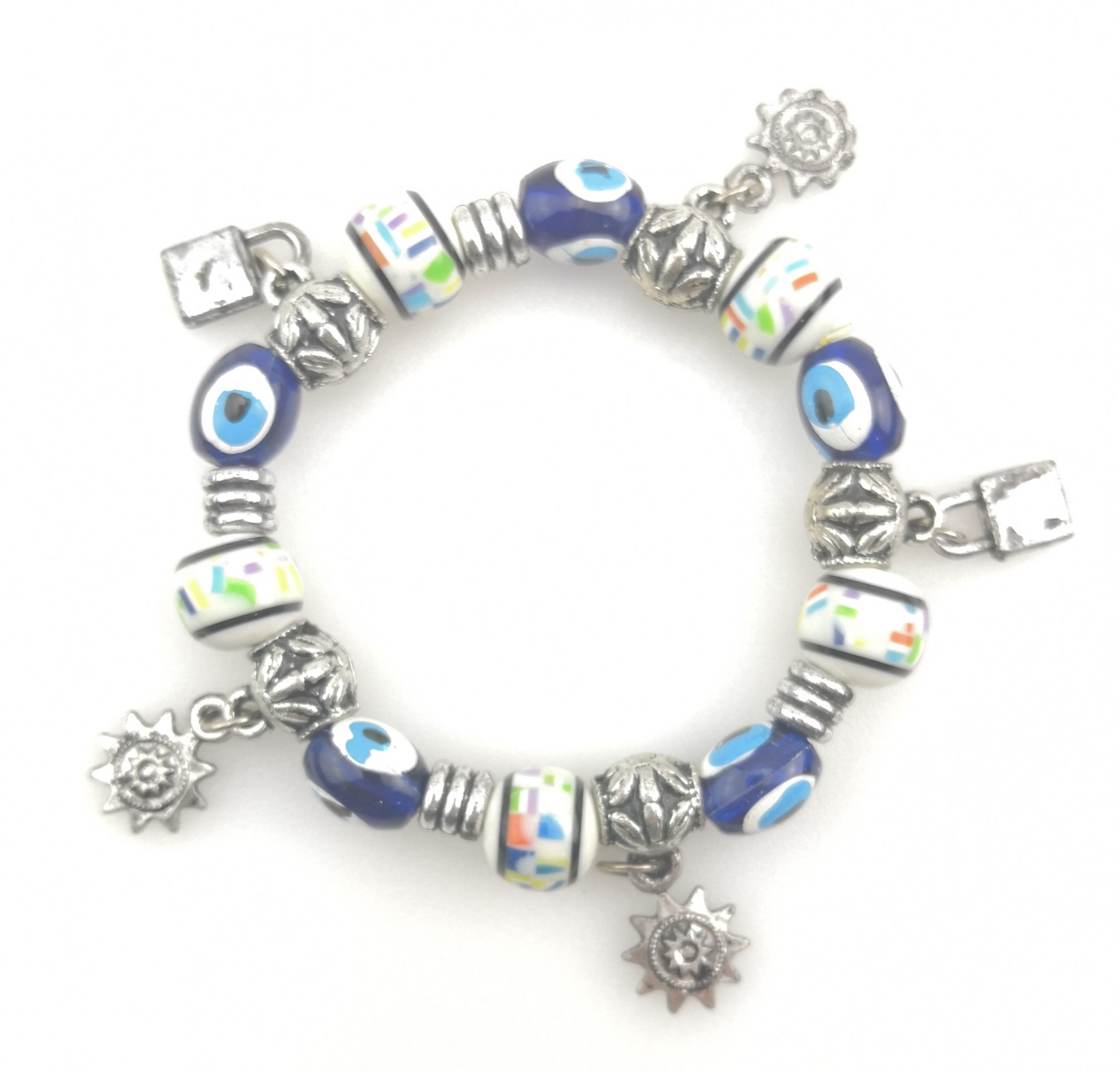 Turkish Style Evil Eye Handmade Oval Glass Colorful Lampwork Beads Bracelet - Model 4