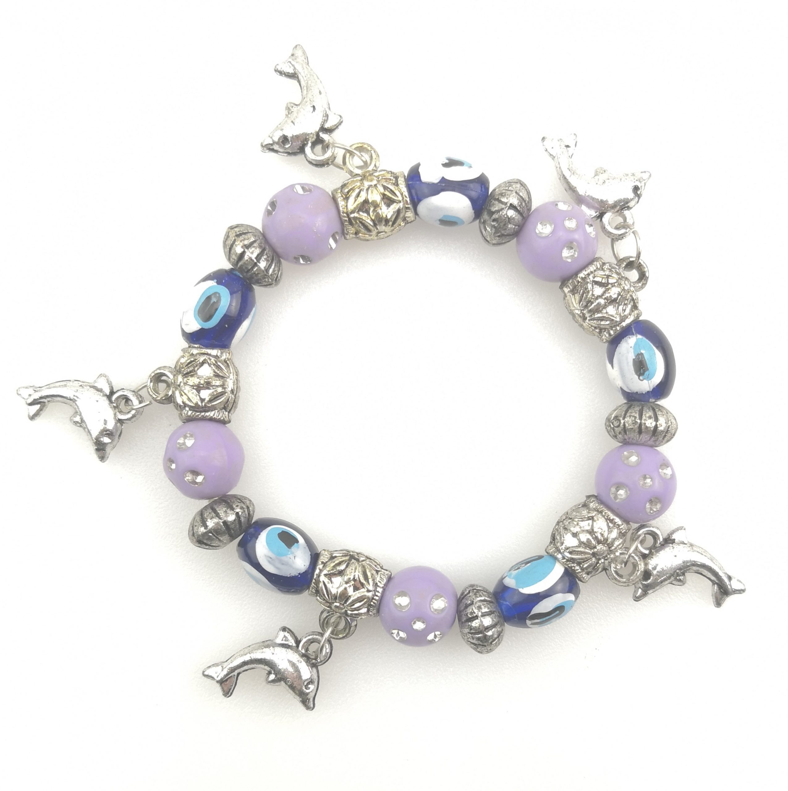 Turkish Style Evil Eye Handmade Oval Glass Colorful Lampwork Beads Bracelet - Model 5