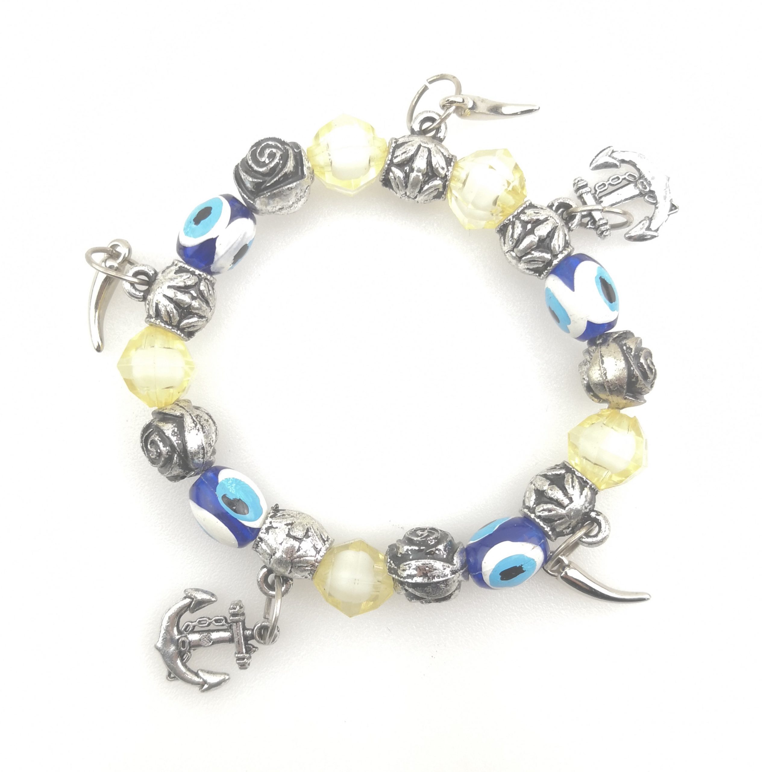 Turkish Style Evil Eye Handmade Oval Glass Colorful Lampwork Beads Bracelet - Model 6