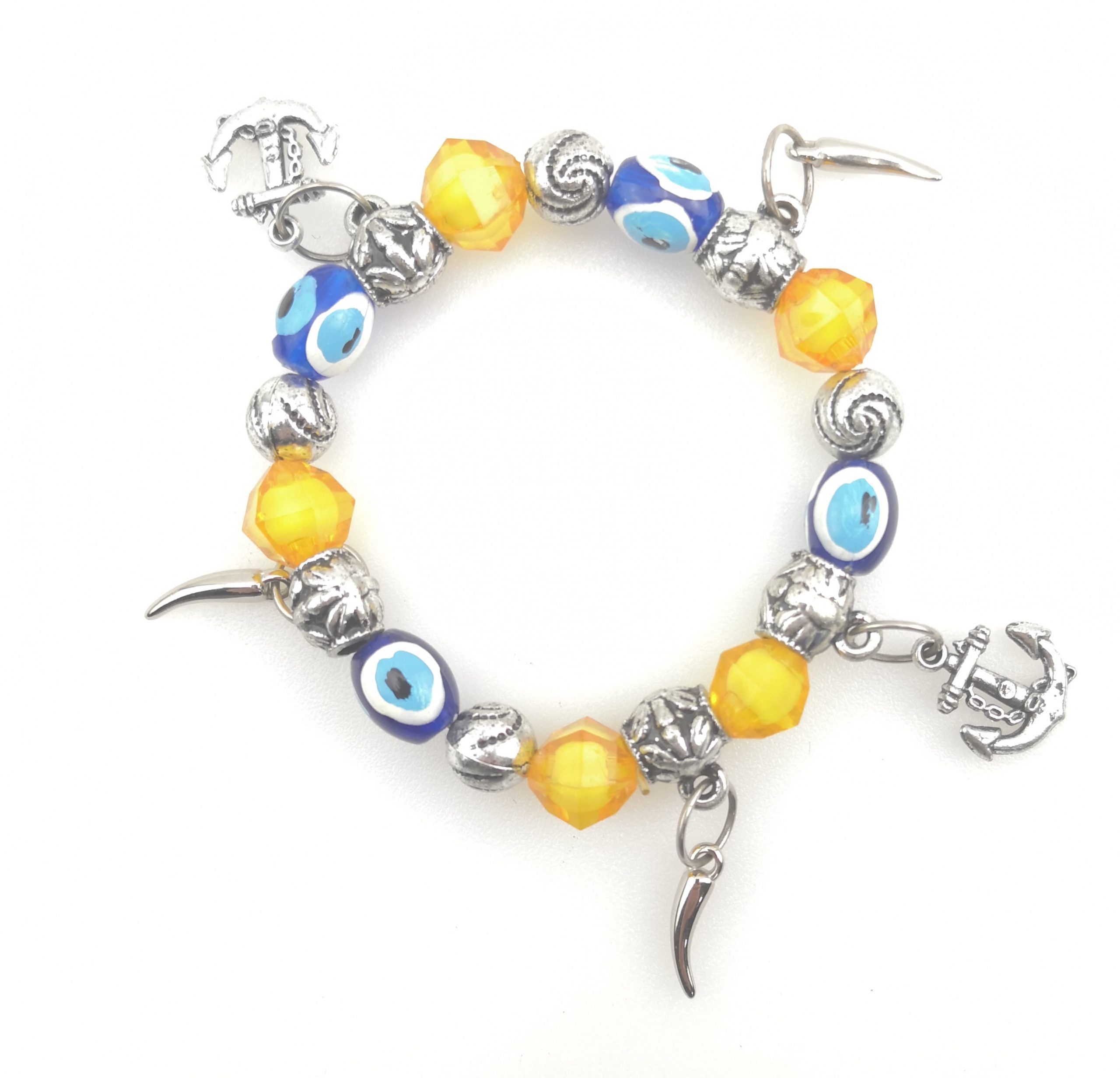 Turkish Style Evil Eye Handmade Oval Glass Colorful Lampwork Beads Bracelet - Model 8