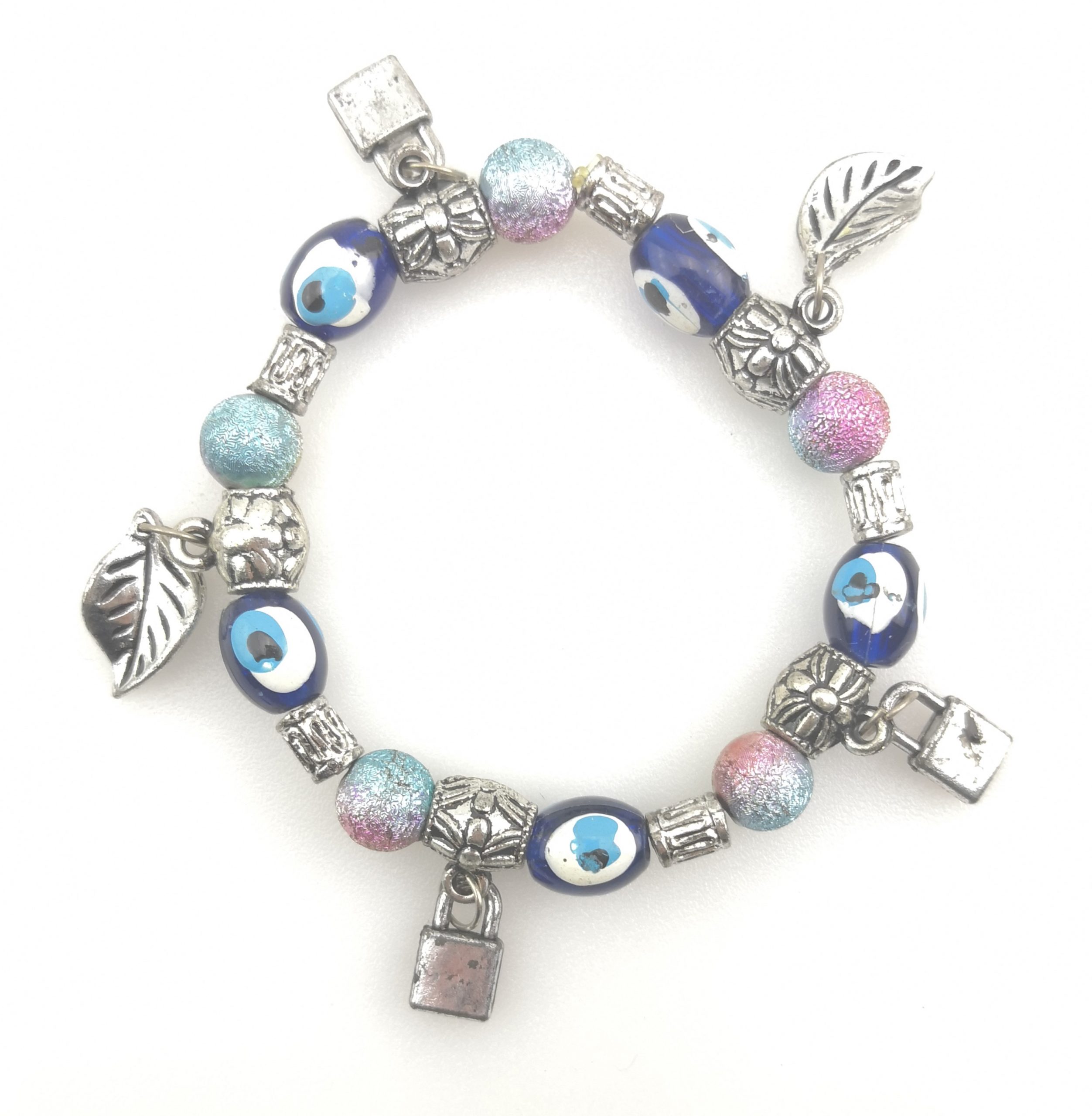Turkish Style Evil Eye Handmade Oval Glass Colorful Lampwork Beads Bracelet - Model 7