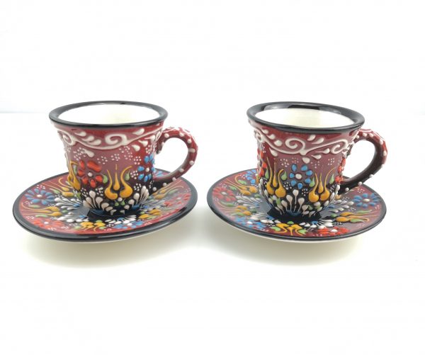 Turkish Coffee(Espresso) Cup Saucer Set Of 2 Porcelain Flowers Design - Image 4