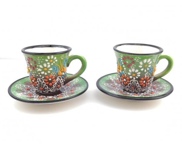 Turkish Coffee(Espresso) Cup Saucer Set Of 2 Porcelain Flowers Design - Image 3