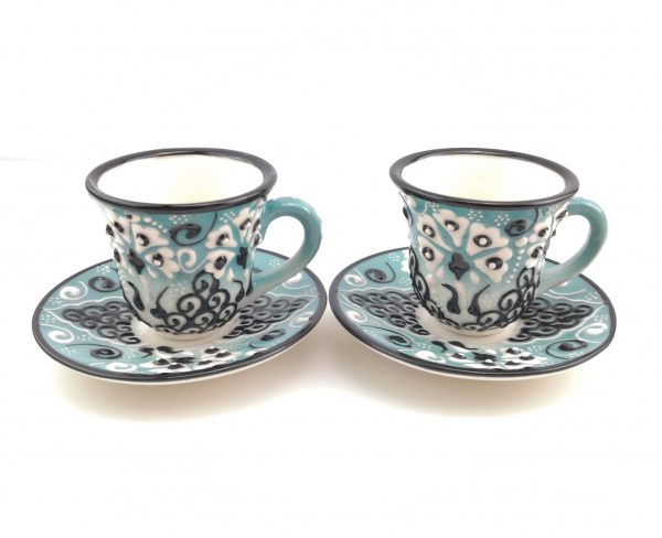 Turkish Coffee(Espresso) Cup Saucer Set Of 2 Porcelain Flowers Design - Image 7