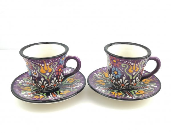 Turkish Coffee(Espresso) Cup Saucer Set Of 2 Porcelain Flowers Design - Image 5