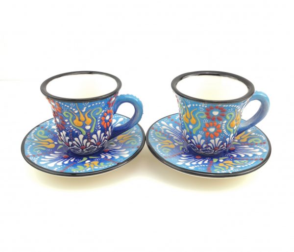 Turkish Coffee(Espresso) Cup Saucer Set Of 2 Porcelain Flowers Design