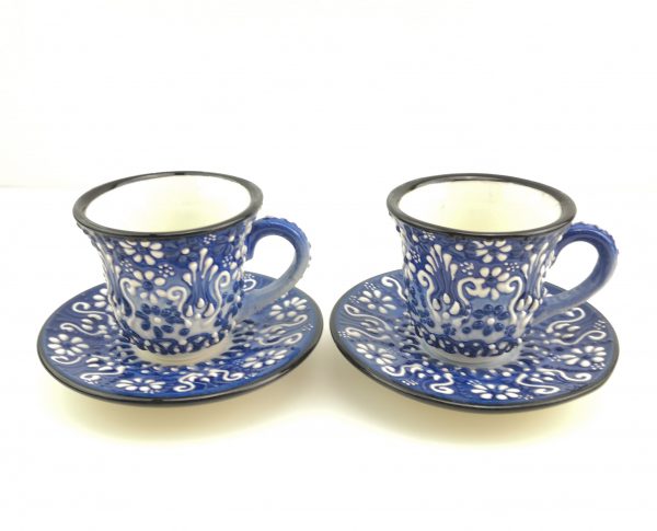 Turkish Coffee(Espresso) Cup Saucer Set Of 2 Porcelain Flowers Design - Image 2