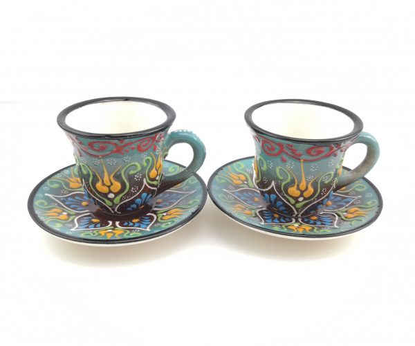 Turkish Coffee(Espresso) Cup Saucer Set Of 2 Porcelain Flowers Design - Image 3