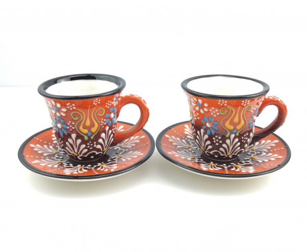 Turkish Coffee(Espresso) Cup Saucer Set Of 2 Porcelain Flowers Design - Image 6