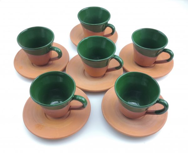 Turkish Coffee (Espresso) Cup Saucer - Set Of 6 - Handmade Clay