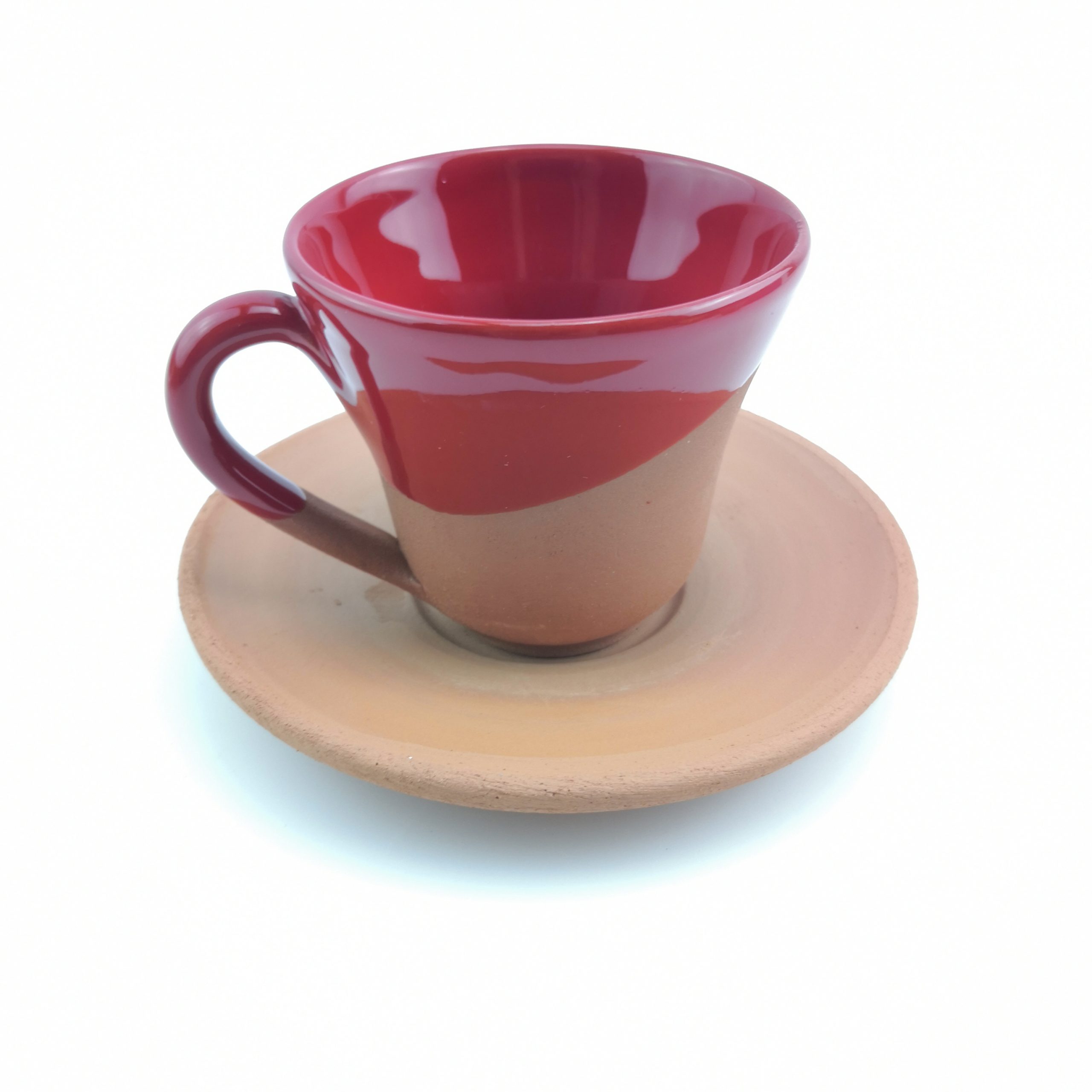Turkish Coffee (Espresso) Cup Saucer - Handmade Clay - Red
