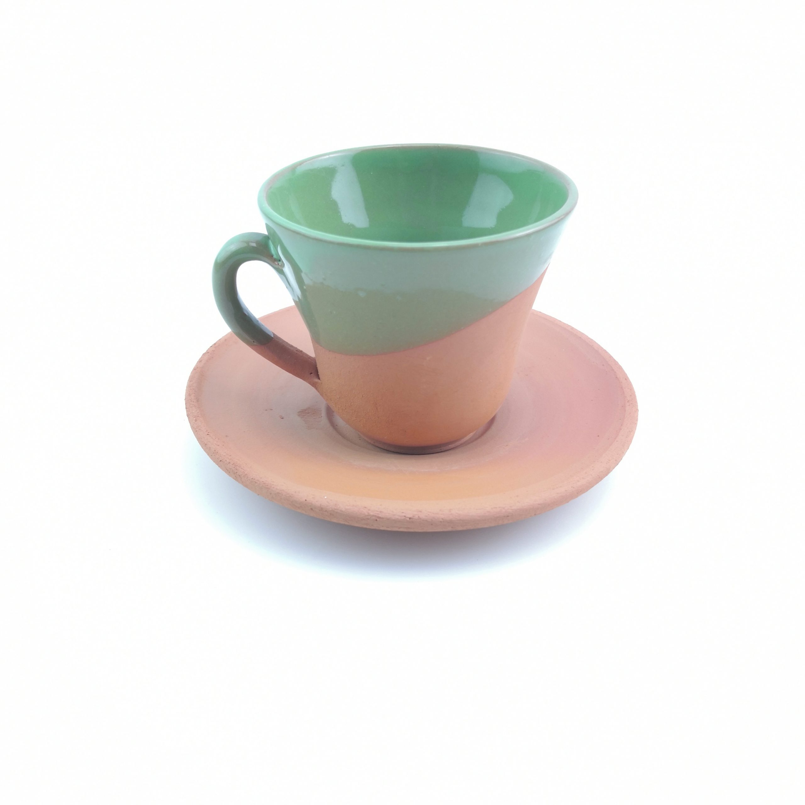 Turkish Coffee (Espresso) Cup Saucer - Handmade Clay - Light Green