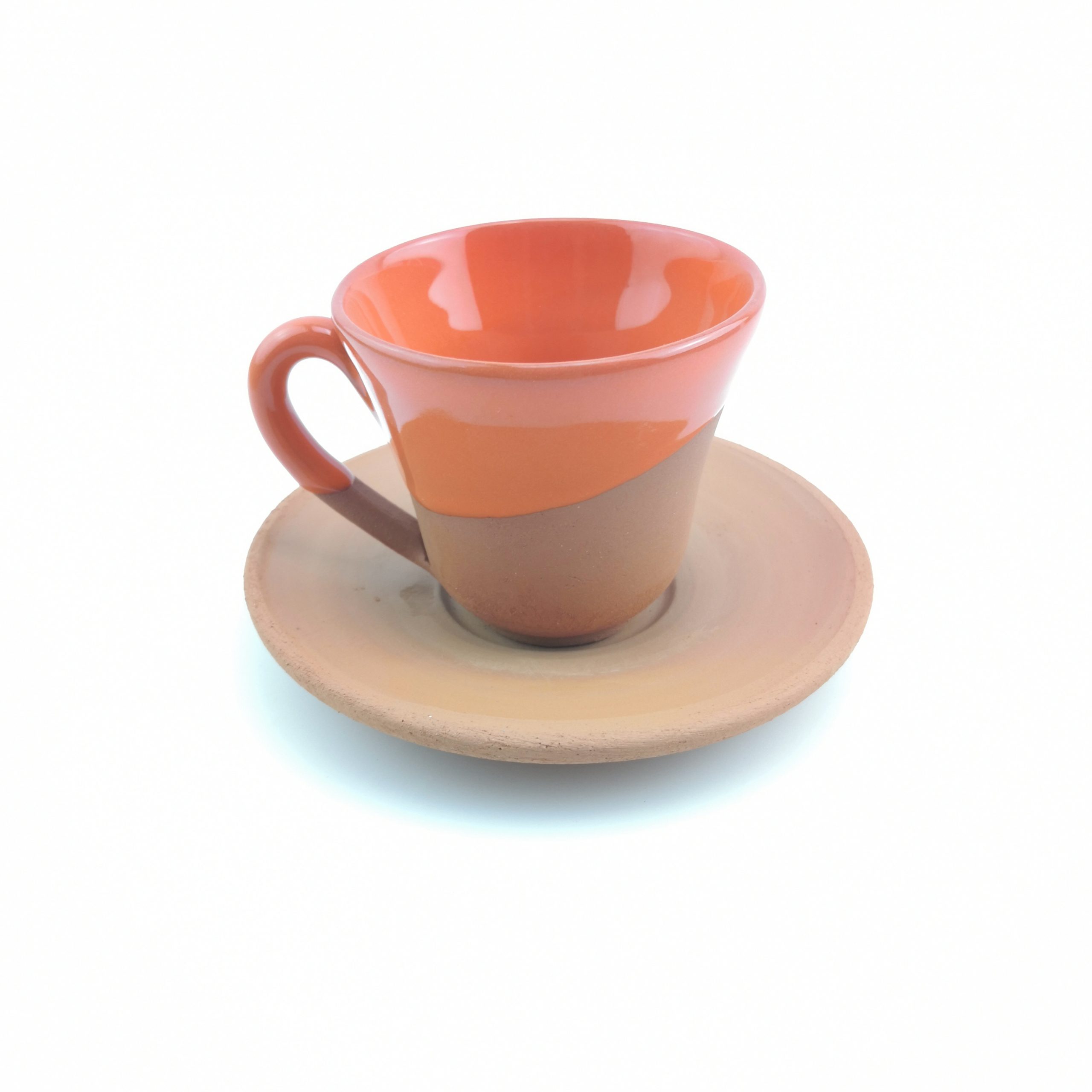 Turkish Coffee (Espresso) Cup Saucer - Handmade Clay - Orange