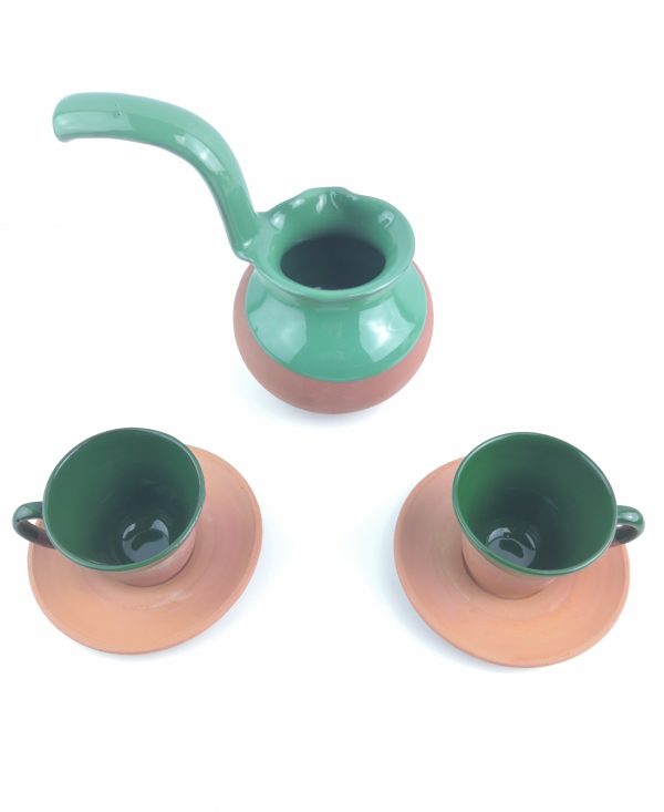 Turkish Coffee - Coffee Pot,Cup(2 Pcs),Saucer(2 Pcs) Set - Handmade Clay - Image 3