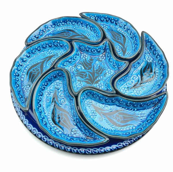 Hand Painted Ceramic Dipping Set(Blue) - Handmade Turkish Pottery - Xmas Gift