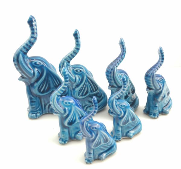 Handmade Ceramic 7 Elephants - Hand Painted Turkish Pottery - Xmas Gift