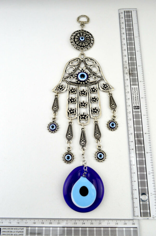 Handmade Hand of Hamsa Wall Hanging - Fatima Evil Eye - Nazar Alloy - Image 3