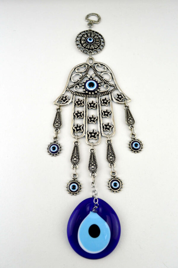 Handmade Hand of Hamsa Wall Hanging - Fatima Evil Eye - Nazar Alloy