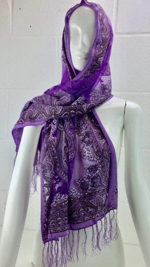 100% Silk Scarf - 5 Colours - See Through - Can be used as a Table Runner - Purple-1