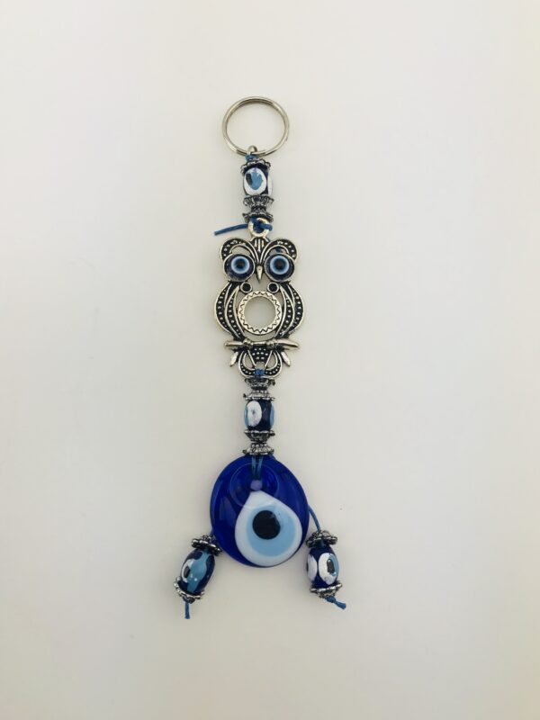 Handmade Owl  Keychain with Lucky Evil Eye – Nazar Alloy - Image 3