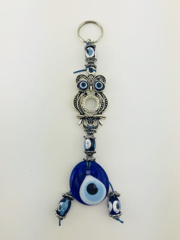 Handmade Owl  Keychain with Lucky Evil Eye – Nazar Alloy - Image 4