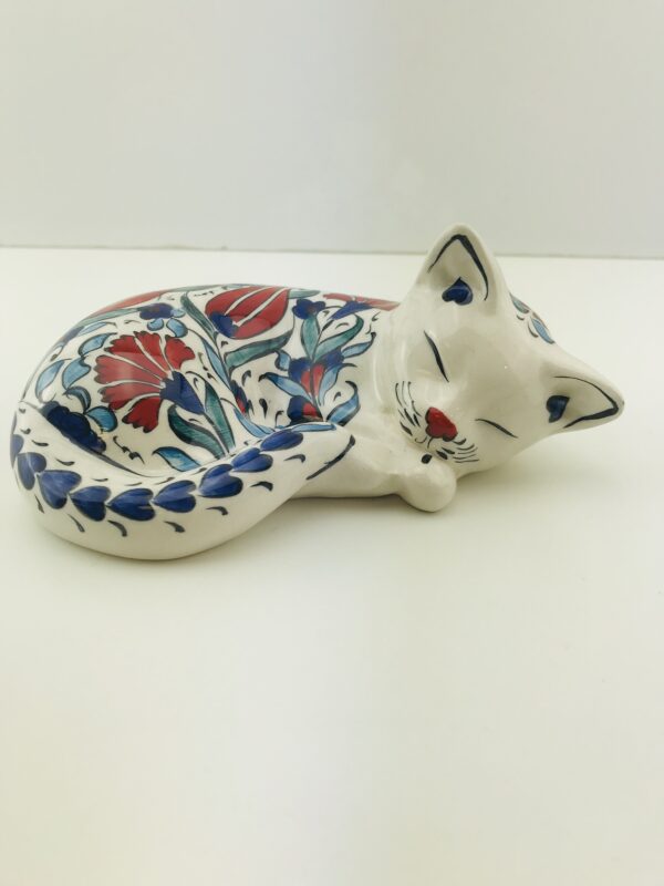 Sleeping Handmade Iznik Ceramic Pet Cats, Hand Painted Lovely Cats