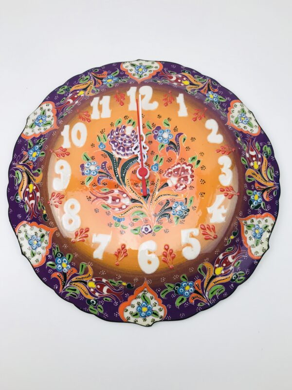 Hand Painted Ceramic Wall Clock(30 cm) - Handmade Turkish Pottery Wall Hanging - Image 4