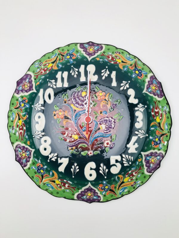 Hand Painted Ceramic Wall Clock(30 cm) - Handmade Turkish Pottery Wall Hanging - Image 3