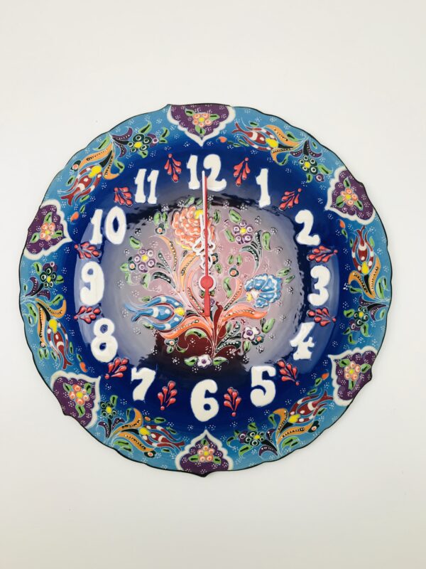 Hand Painted Ceramic Wall Clock(30 cm) - Handmade Turkish Pottery Wall Hanging - Image 2