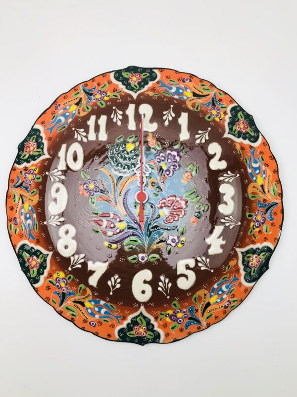 Hand Painted Ceramic Wall Clock(30 cm) - Handmade Turkish Pottery Wall Hanging