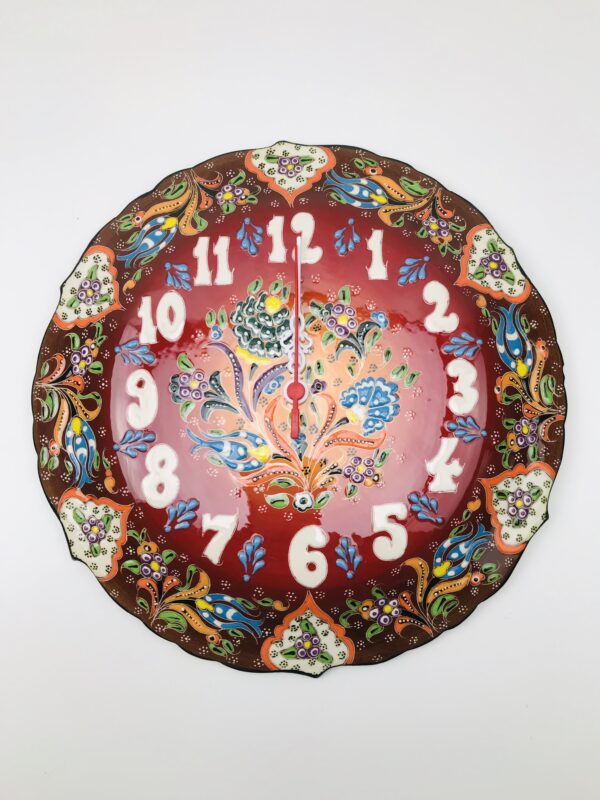 Hand Painted Ceramic Wall Clock(30 cm) - Handmade Turkish Pottery Wall Hanging - Image 5