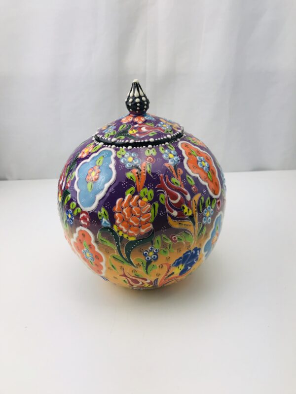 Beautiful Colorful  Ceramic Globe  Vase / Jar with Lid - Image 5