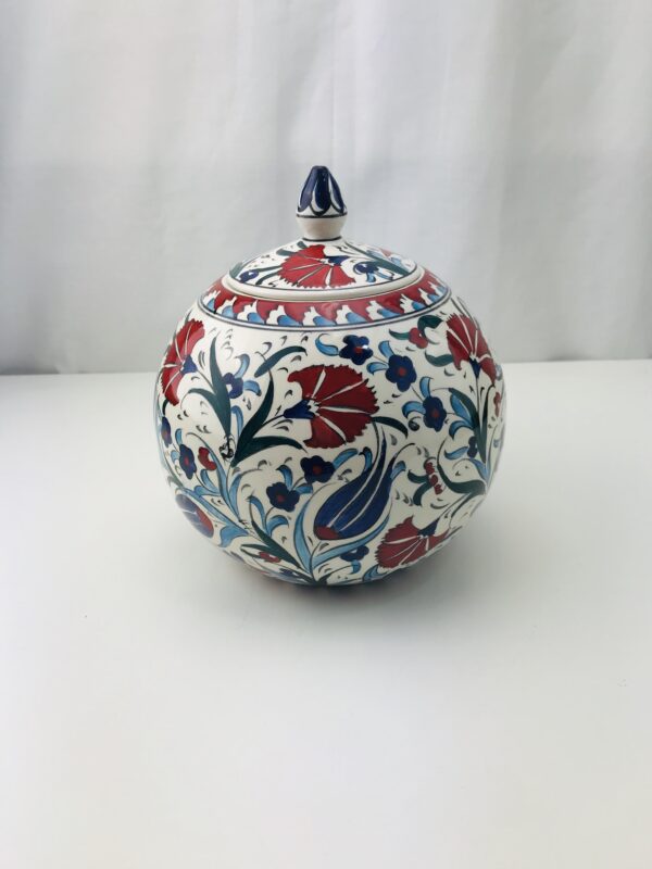 Beautiful Iznik 17 cm Diameter  Ceramic Globe  Vase / Jar with Lid