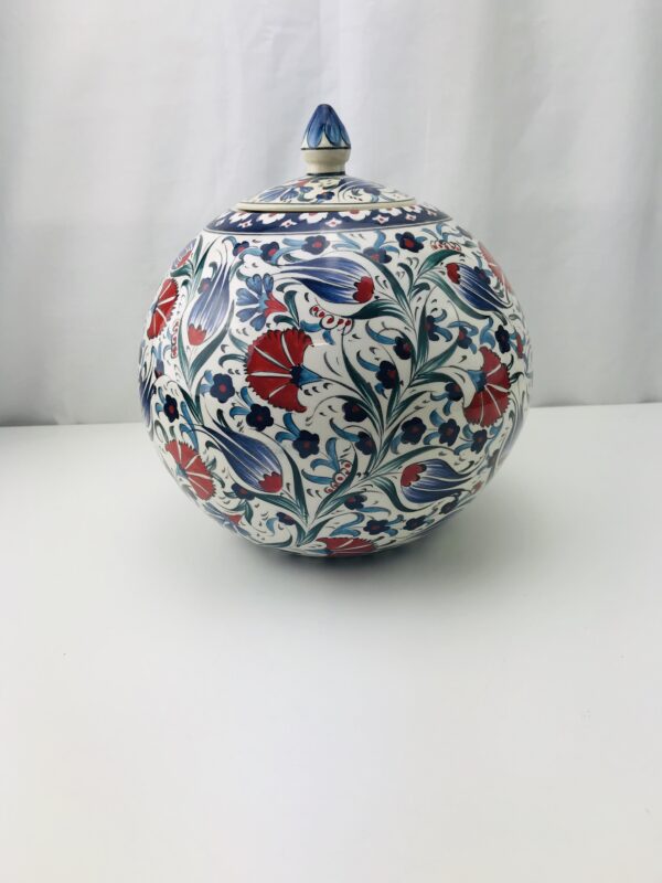 Beautiful Iznik 20 cm Diameter  Ceramic Globe  Vase / Jar with Lid - Image 5