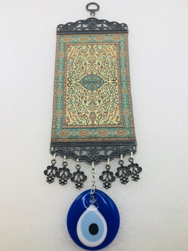 Handmade Turkish Carpet / Evil Eye – Nazar Alloy Wall Hanging - Image 2