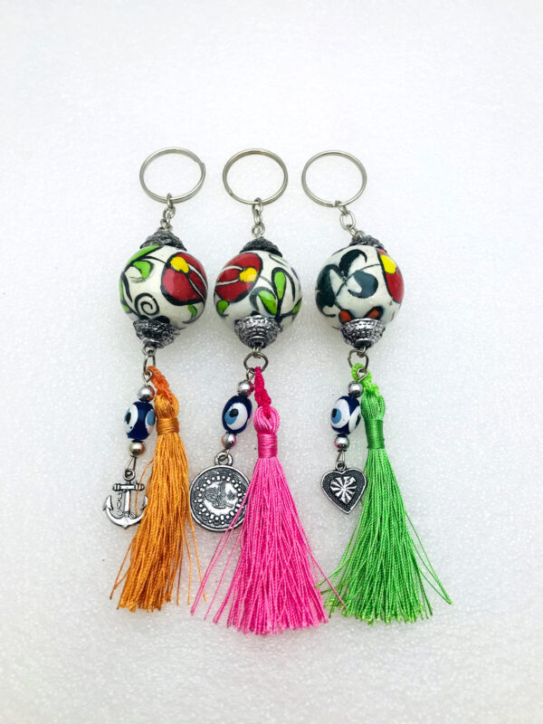 Handmade  Keychain with Lucky Evil Eye and Tassel Tail – Nazar Alloy