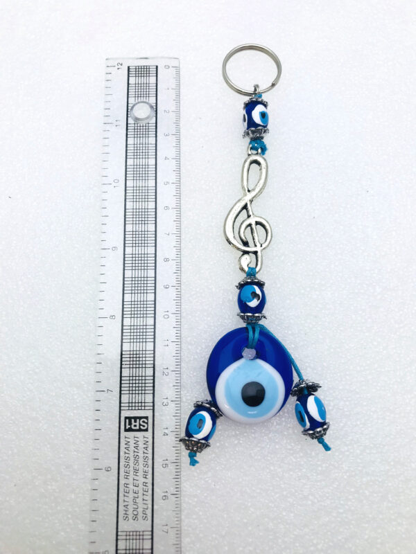 Handmade Music Notation Keychain with Lucky Evil Eye – Nazar Alloy - Image 4