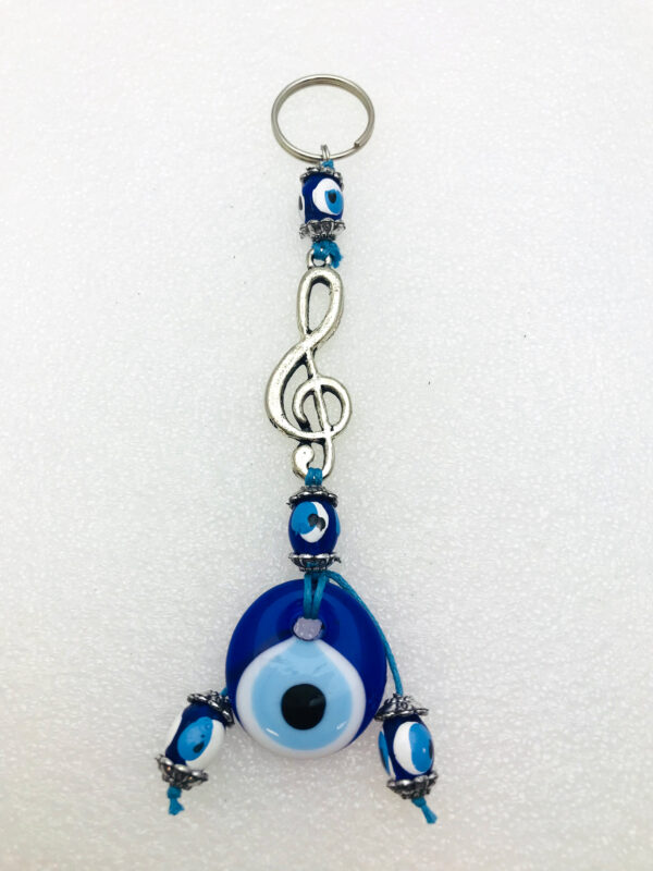 Handmade Music Notation Keychain with Lucky Evil Eye – Nazar Alloy