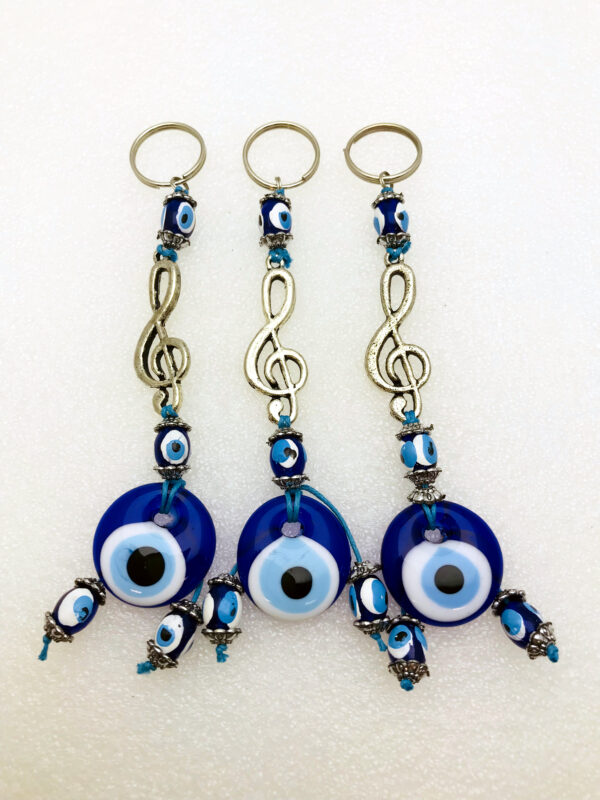 Handmade Music Notation Keychain with Lucky Evil Eye – Nazar Alloy - Image 6